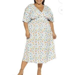 Alexia Admor Dress August Floral Draped Halogen Garden Midi Blue Plus Size 3X